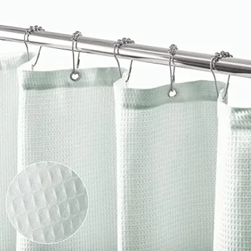 mDesign Luxury Waffle Knit Shower Curtain - Light Aqua Blue
