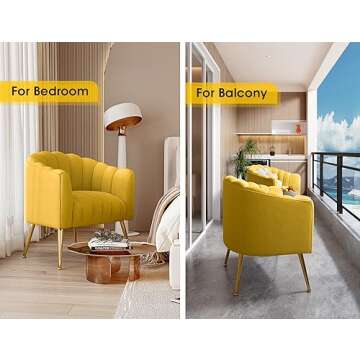 Dewhut Oversized Pumpkin Couch Accent Chair, Modern Comfy Velvet Upholstered Barrel Chairs, Luxury Single Sofa Armchair for Living Room, Waiting Room, Office and Vanity, (Yellow)