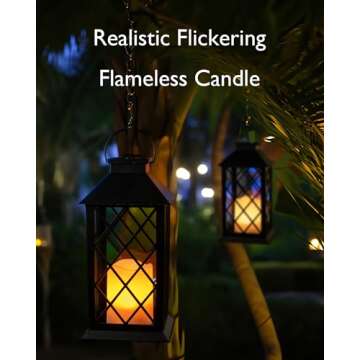 Homemory Solar Lanterns Outdoor Waterproof Hanging with Flickering Flameless Candles, 2 Pack 13'' Ga...
