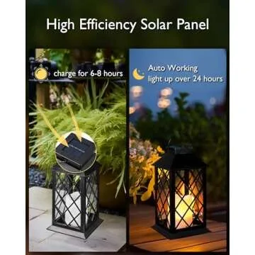 Homemory Solar Lanterns Outdoor Waterproof Hanging with Flickering Flameless Candles, 2 Pack 13'' Garden Outdoor Lantern Decorative for Patio Front Porch Backyard Balcony Cabin Outside Table(Black)