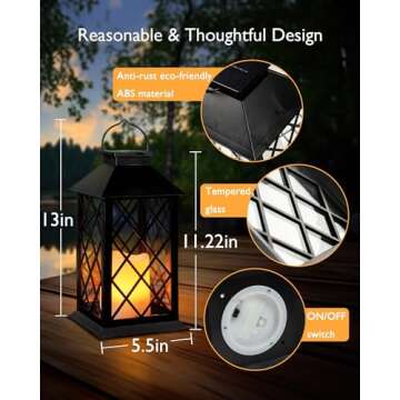 Homemory Solar Lanterns Outdoor Waterproof Hanging with Flickering Flameless Candles, 2 Pack 13'' Garden Outdoor Lantern Decorative for Patio Front Porch Backyard Balcony Cabin Outside Table(Black)
