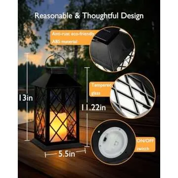 Homemory Solar Lanterns Outdoor Waterproof Hanging with Flickering Flameless Candles, 2 Pack 13'' Garden Outdoor Lantern Decorative for Patio Front Porch Backyard Balcony Cabin Outside Table(Black)