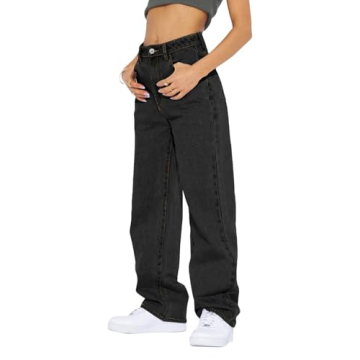 Cicy Bell Women's High Waisted Boyfriend Jeans Baggy Straight Leg Casual Denim Pants Black