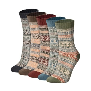 ZHICVIVA Women’s Vintage Wool Crew Socks – 5 Pairs, Cozy & Warm for Winter