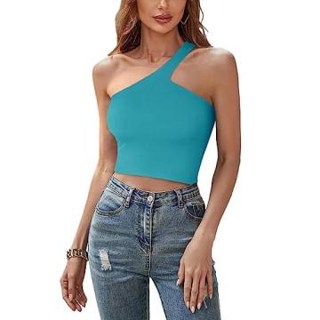 REORIA Women’s Sexy One Shoulder Crop Top Comfortable Fit