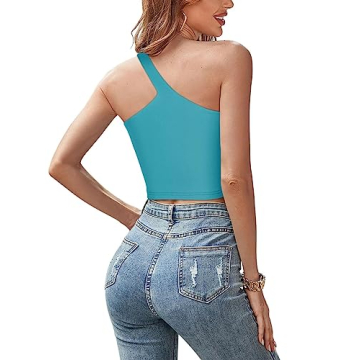 REORIA Women’s Sexy One Shoulder Crop Top Comfortable Fit
