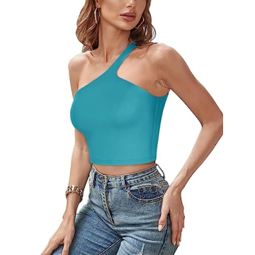 REORIA Women’s Sexy One Shoulder Crop Top Comfortable Fit