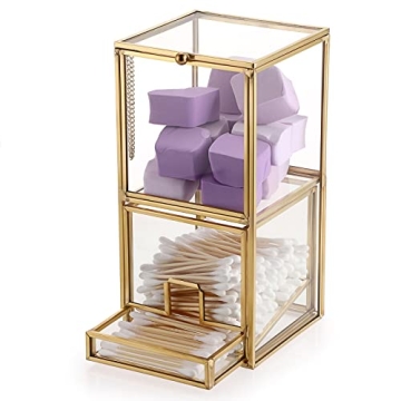 Hipiwe Gold Glass Q-tip Holder Elegant Organizer