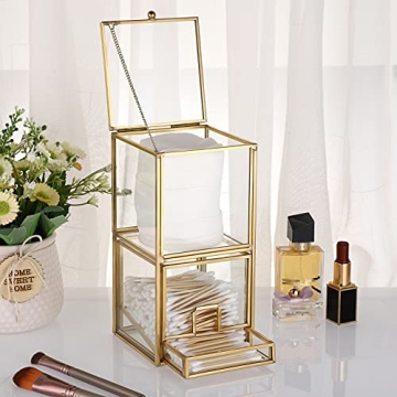 Hipiwe Gold Glass Q-tip Holder Elegant Organizer