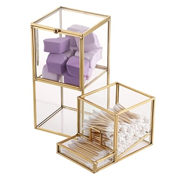 Hipiwe Gold Glass Q-tip Holder Elegant Organizer