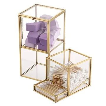 Hipiwe Gold Glass Q-tip Holder Elegant Organizer
