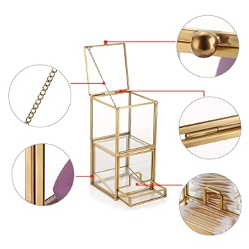 Hipiwe Gold Glass Q-tip Holder Elegant Organizer