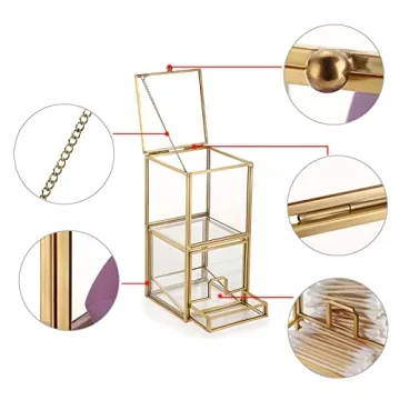 Hipiwe Gold Glass Q-tip Holder Elegant Organizer
