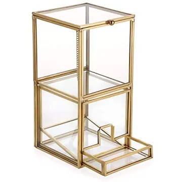 Hipiwe Gold Glass Q-tip Holder Elegant Organizer