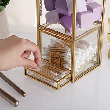 Hipiwe Gold Glass Q-tip Holder Elegant Organizer