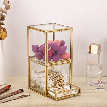Hipiwe Gold Glass Q-tip Holder Elegant Organizer