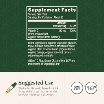 Global Healing Center USDA Organic Vitamin C Supplement Drops 180mg, Liquid Vitamin C Plant-Based Antioxidant Supplement, Supports Immune System - Vitamina C - Natural Energy for Men and Women (2 Oz)