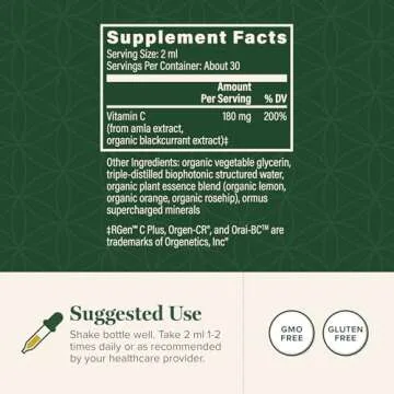 Global Healing Center USDA Organic Vitamin C Supplement Drops 180mg, Liquid Vitamin C Plant-Based Antioxidant Supplement, Supports Immune System - Vitamina C - Natural Energy for Men and Women (2 Oz)
