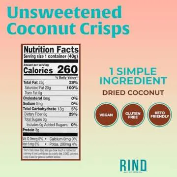 RIND Snacks | All Natural Coconut Crisps | Unsweetened | Dried Fruit Superfood | Snack Chips | Low C...