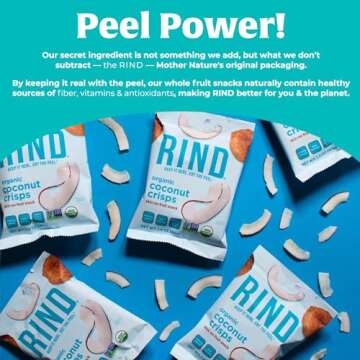 RIND Snacks | All Natural Coconut Crisps | Unsweetened | Dried Fruit Superfood | Snack Chips | Low Carbs | High Fiber | Keto | Gluten Free | Vegan | Paleo | Fruit Snacks | 1.4 oz | 12 Pack