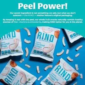 RIND Snacks | All Natural Coconut Crisps | Unsweetened | Dried Fruit Superfood | Snack Chips | Low Carbs | High Fiber | Keto | Gluten Free | Vegan | Paleo | Fruit Snacks | 1.4 oz | 12 Pack