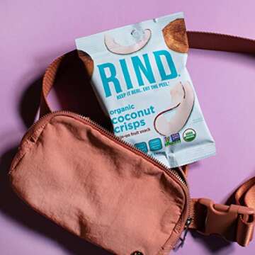RIND Snacks | All Natural Coconut Crisps | Unsweetened | Dried Fruit Superfood | Snack Chips | Low Carbs | High Fiber | Keto | Gluten Free | Vegan | Paleo | Fruit Snacks | 1.4 oz | 12 Pack