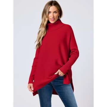 ANRABESS Women's Oversized Turtleneck Batwing Sleeve Spilt Casual Loose Knit Tunic Pullover Sweater ...