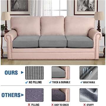 H.VERSAILTEX Super Stretch Individual Seat Cushion Covers Sofa Covers Couch Cushion Covers Slipcover Sets Thick Jacquard Textured Twill Fabric (3 Piece XL Sofa Cushion Covers, Dove)