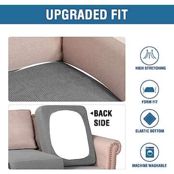 H.VERSAILTEX Super Stretch Individual Seat Cushion Covers Sofa Covers Couch Cushion Covers Slipcover Sets Thick Jacquard Textured Twill Fabric (3 Piece XL Sofa Cushion Covers, Dove)