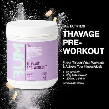 RAW Preworkout Powder, Thavage (Rocket Candy) - Chris Bumstead Sports Nutrition Supplement for Men &...