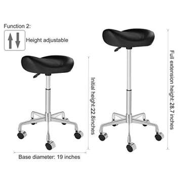 Kaleurrier Ergonomic Rolling Swivel Saddle Stool with Wheels,Hydaraulic Pneumatic Lifting Height Adj...