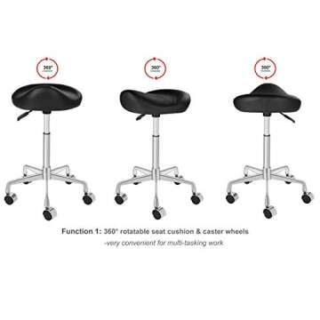 Kaleurrier Ergonomic Rolling Swivel Saddle Stool with Wheels,Hydaraulic Pneumatic Lifting Height Adjustable Lightweight Chair for Clinic Spa Beauty Hair Salon Massage Lab Kitchen Home Office
