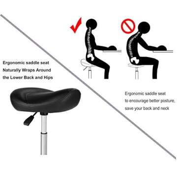 Kaleurrier Ergonomic Rolling Swivel Saddle Stool with Wheels,Hydaraulic Pneumatic Lifting Height Adjustable Lightweight Chair for Clinic Spa Beauty Hair Salon Massage Lab Kitchen Home Office