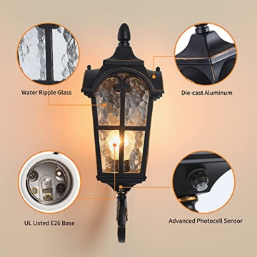 LONEDRUID Dusk to Dawn Outdoor Wall Lantern - Elegant & Durable