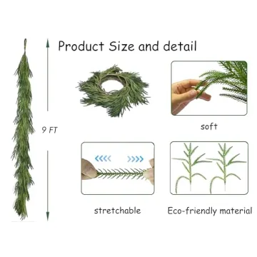 9FT Norfolk Pine Garland for Holiday Decorations