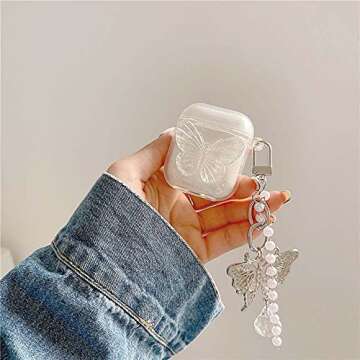 Fycyko Compatible for AirPods Case with Girls Clear Glitter Butterfly Design Smooth Soft TPU Cover for Airpods 2 &1 (Butterfly)