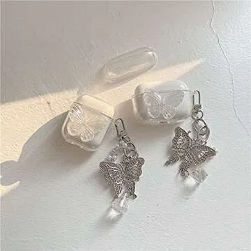 Fycyko Compatible for AirPods Case with Girls Clear Glitter Butterfly Design Smooth Soft TPU Cover for Airpods 2 &1 (Butterfly)