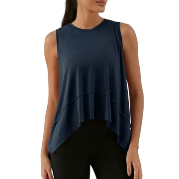 ODODOS Women's Sleeveless Crop Top Athletic Gym Workout Tee Cropped Yoga Tank, Midnight, Medium