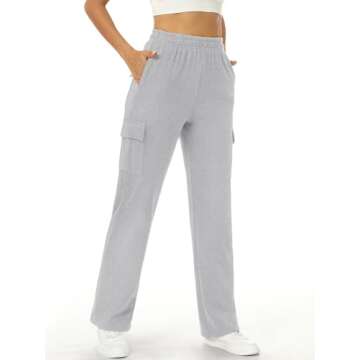 ANRABESS Women Sweatpants High Waist Straight Leg Casual Fleece Jogger Cargo Pants Light Grey Small