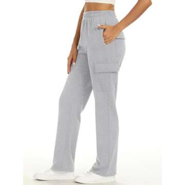 ANRABESS Women Sweatpants High Waist Straight Leg Casual Fleece Jogger Cargo Pants Light Grey Small