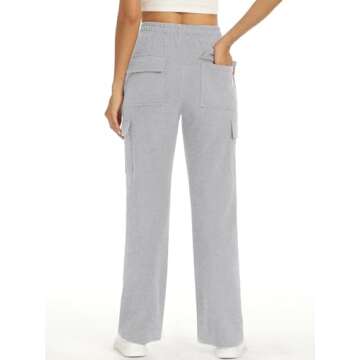 ANRABESS Women Sweatpants High Waist Straight Leg Casual Fleece Jogger Cargo Pants Light Grey Small