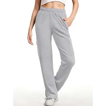 ANRABESS Women Sweatpants High Waist Straight Leg Casual Fleece Jogger Cargo Pants Light Grey Small