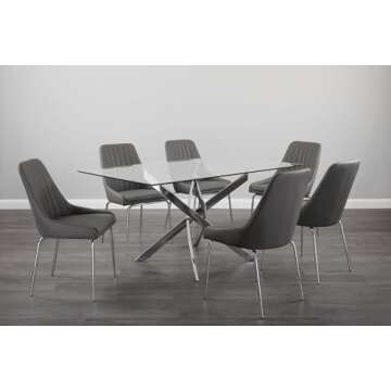 Uptown Club Glass Dining Table with Versatile Rectangular Designs, Tempered Surfaces, and Sturdy Bas...