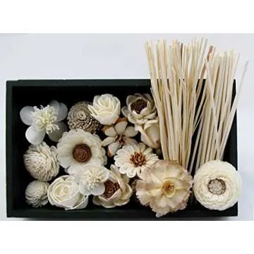 Fulllight Aroma Set, 10 Mixed Difference Flowers Diffuser Sesbania Wood with 20 Grams Reed Diffuser Sesame Wood and 20 Reed Diffuser Rattan Wood, Rod and Branch Style, for Aroma Diffuser (FL52)