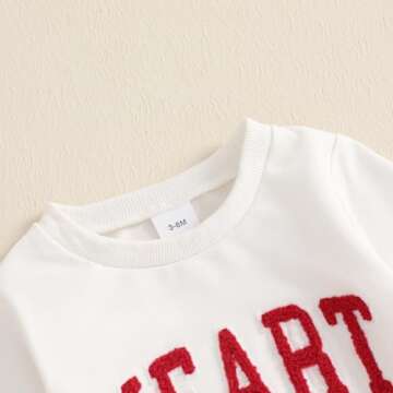 Newborn Valentines Day Outfit Boy Long Sleeve Letter Print Crewneck Sweatshirt Pants My First Valentines Day Baby Boy Outfit (V-White Red Heart,0-6 Months)