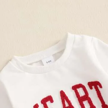 Newborn Valentines Day Outfit Boy Long Sleeve Letter Print Crewneck Sweatshirt Pants My First Valentines Day Baby Boy Outfit (V-White Red Heart,0-6 Months)