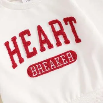 Newborn Valentines Day Outfit Boy Long Sleeve Letter Print Crewneck Sweatshirt Pants My First Valentines Day Baby Boy Outfit (V-White Red Heart,0-6 Months)