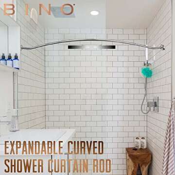 BINO Expandable Curved Shower Curtain Rod | Polished Chrome 48" to 72" Extendable Shower Rod | Adjustable Shower Curtain Rod with Screw-Mounted Hardware | Easy Install, Rust-Resistant Curtain Rods