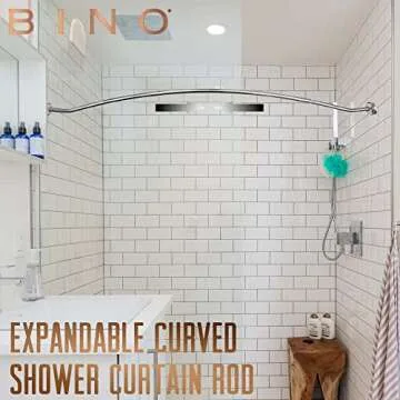 BINO Expandable Curved Shower Curtain Rod | Polished Chrome 48" to 72" Extendable Shower Rod | Adjustable Shower Curtain Rod with Screw-Mounted Hardware | Easy Install, Rust-Resistant Curtain Rods