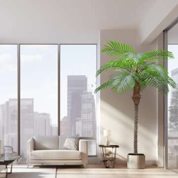 AnTing Artificial Coconut Palm Trees 7.5FT/90IN 12 Leaves with Pot (Set of 2)